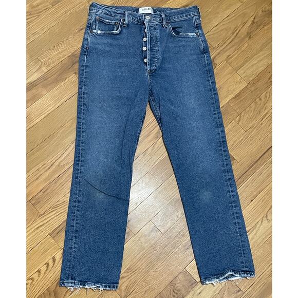Agolde Riley Medium Wash Button Fly High Rise Cropped Denim Jeans  29 - Picture 1 of 6